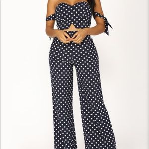 Fashion Nova Polka Dot Jumpsuit- Navy (Brand New)